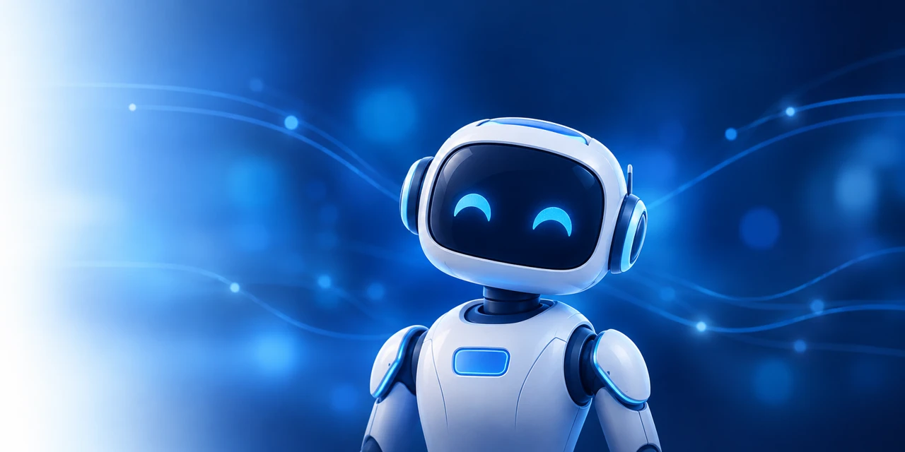 Illustration of a friendly blue and white AI robot